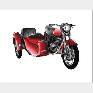 Sidecar motorcycle cartoon illustration Posters and Art